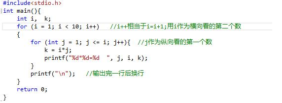 C++九九乘法表
